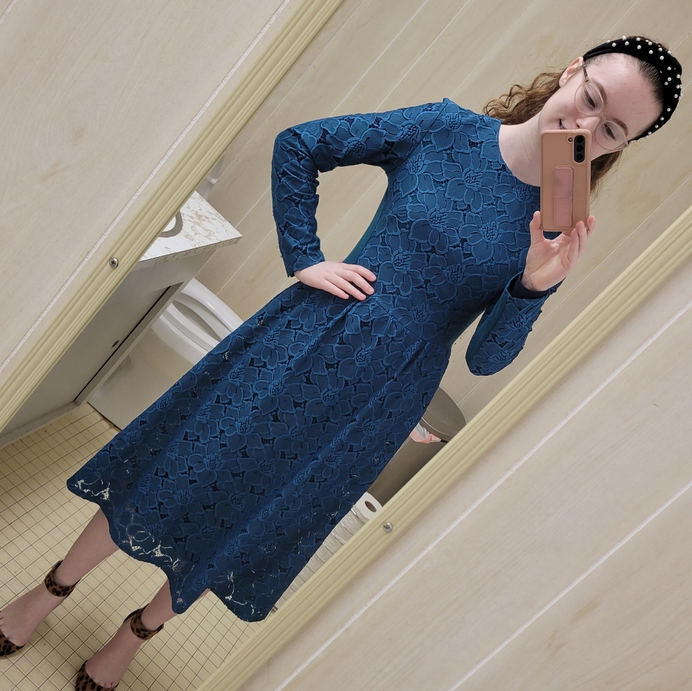 NEED GONE Teal Lace Dress